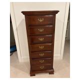 Wooden Chest of Drawers with Brass Pulls and Decor