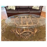 Glass-Top Coffee Table with Bamboo-Style Base