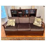 Wood and Velour Sofa Daybed with Pull-Out Hideaway