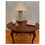Oval Leatherbound Wooden Table With Cabriole Legs