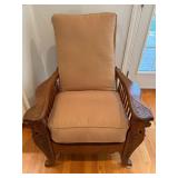 Oak Reclining Armchair with Carved Details and Cus