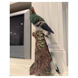 Ceramic Parrot Sculpture on Tree Stump Base