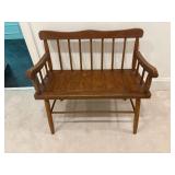 Wooden Bench With Spindle Back and Slat Seat, Appr