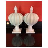 White Ceramic Finial Decor Accents with Crackle Gl
