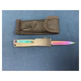 OTF Knife with Multicolor Blade and Nylon Sheath