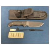 Fixed Blade Survival Knife with Sheath, Sharpener,