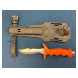 Orange-Handled Stainless Steel Dive Knife with She