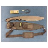 Survival Knife with Sheath, Firestarter, and Sharp