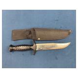 Fixed-Blade Knife with Black Handle, Sheath, and S