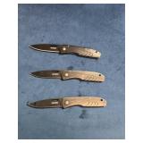 Three Gerber Folding Pocket Knives With Metal Hand