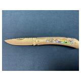 Damascus Steel Folding Knife with Iridescent Handl