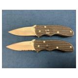 Two Gerber Folding Knives with Wood Grain Handles