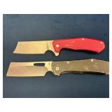 Two Gerber Cleaver-Style Folding Knives with Red a