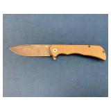 Folding Knife with Cross Emblem and Wooden Handle