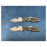 Folding Knives with Textured Handles and Partially