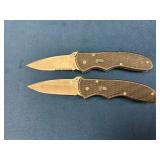 Two Folding Pocket Knives with Textured Handles