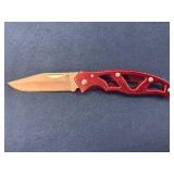 Gerber Folding Knife with Red Handle and Stainless