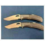 Two Serrated Folding Knives with Pocket Clips