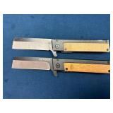 Two Gerber Folding Knives with Wood Handle Grip