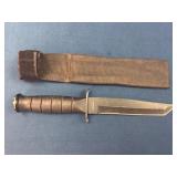Combat-Style Knife with Sheath and Black Handle