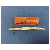 Double-Ended Knife with Brass Handle and Leather S