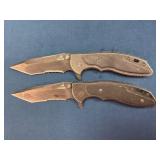 Two Gerber Folding Tactical Knives with Partially