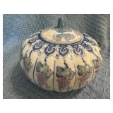 Round Ceramic Jar with Lid Featuring Grape and Vin