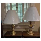 Matching Brass Table Lamps with Wrapped Shades