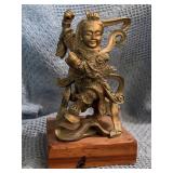 Plaster Statuette of Buddha with Wood Base