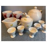Tea Set Featuring Teapot, Mugs, Cream Pitcher, Sug
