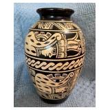 Black and Beige Handmade Terracotta Vase with Deco