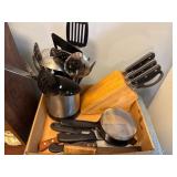Kitchenware Lot Including Knives, Utensils, and St