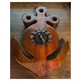 Glossy Wood Clock Shaped Like an Anchor with Nauti