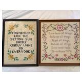 Two Framed Cross Stitch Pieces Featuring Friendshi