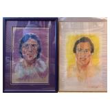 Two Large Framed Pastel Portraits by Signed Artist