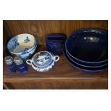Blue and White Kitchen Goods Lot, Including Willow