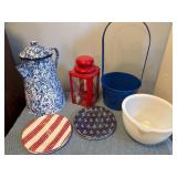 Red, White, and Blue Housewares Lot Featuring Vint