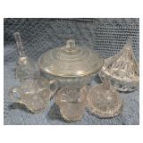 Glass Lot with Serving Bowl, Candy Dish, Bell, Cre