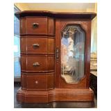 Wooden Musical Jewelry Box With Glass Door and Thr
