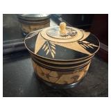 Hand-Carved Wooden Covered Box with Floral and Geo