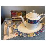 Teapot and Platter Set, Spreading Knives in Origin