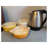 Three Pyrex Covered Bowls and Hamilton Beach Elect