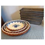 Four Vintage Loaf Pans and Three Ceramic Dishes wi