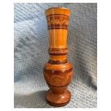 Carved Wood Vase with Intricate Patterns