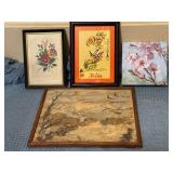 Four Small Artworks Featuring Floral and Abstract