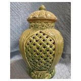 Green Ceramic Ginger Jar Lantern with Lattice Desi