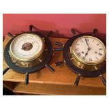 Maritime Barometer and Clock Set with Ship Wheel D