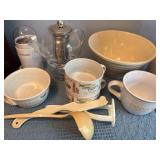 Kitchenware Including Bowls, Cups, and Glass Teapo