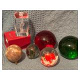 Glass and Stone Paperweights with Varied Designs