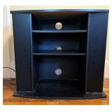 Black TV Table With Front and Side Shelves, 28' Hi